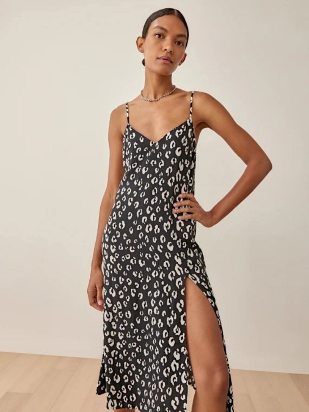 Reformation Crimini Black & White Animal Print Slip Dress - Sz 2